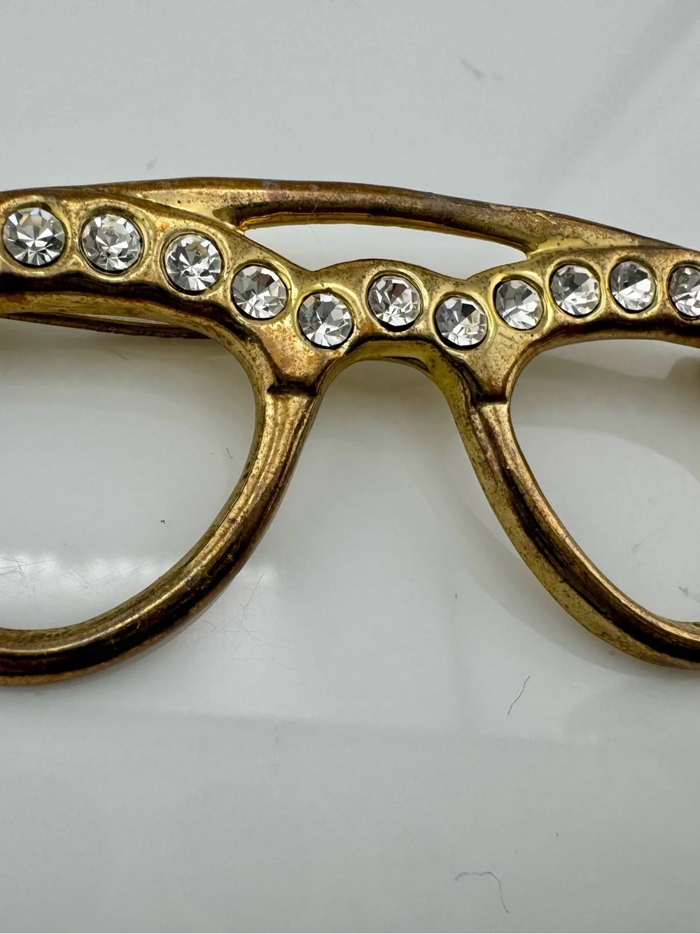 Vintage Rhinestone Eyeglasses Brooch Gold Tone Crystal Pin